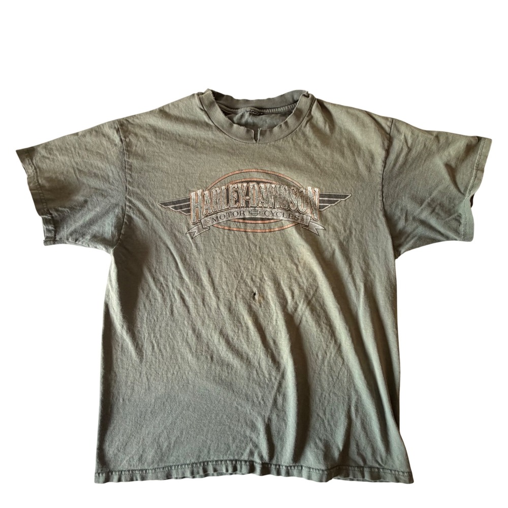 Harley-Davidson Mens Graphic T-Shirt Olive Green Distressed Biker Tee